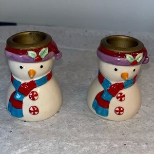 Snowman candleholders for taper candles set of two